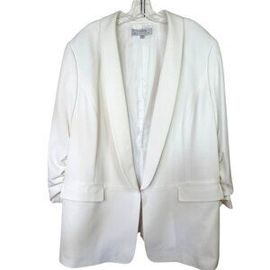 Tahari Womens White Ruched Sleeve Tuxedo Front Blazer 22W Office Professional